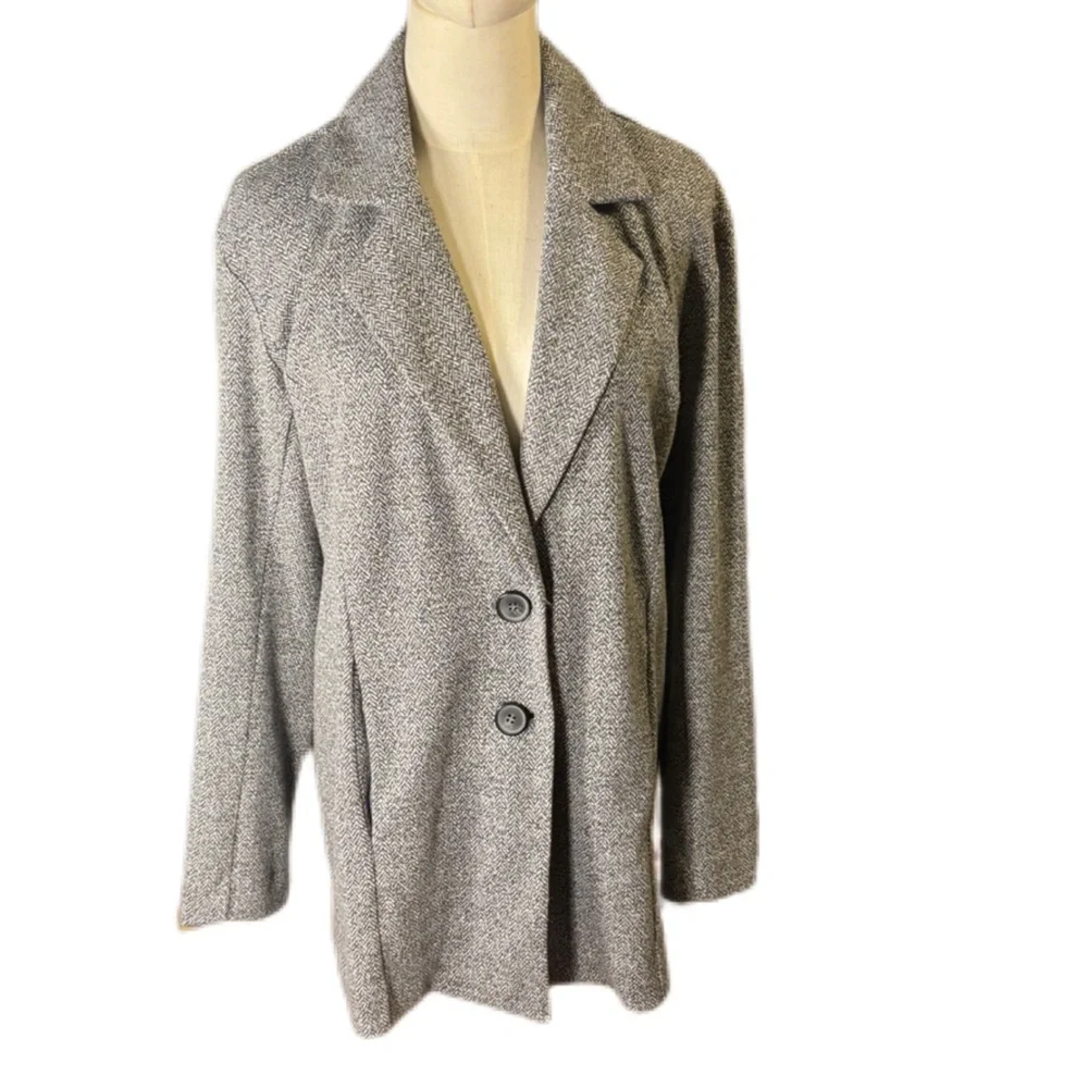 Avec Les Filles Gray/White Longline Knit Blazer Jacket XS EUC - Picture 3 of 10